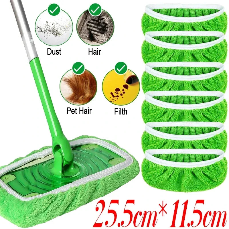 Reusable Microfiber Mop Pads Green Furniture Flooring Sweeper Wet & Dry Cleaning Cloths Mop Head Replacement Washable Rag Towel