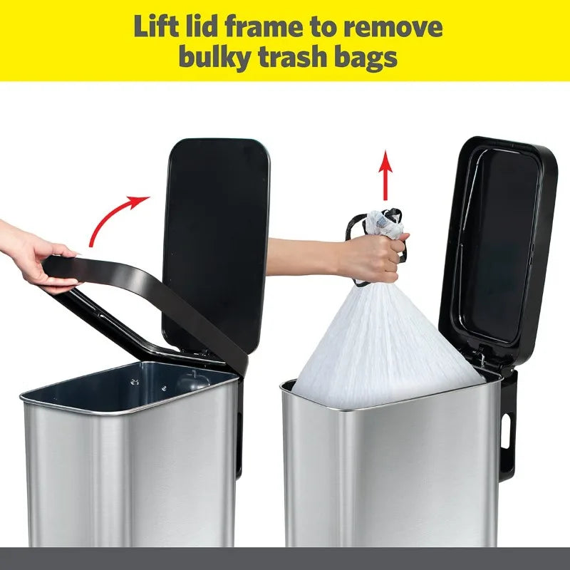 With Clorox Odor Protection - Narrow Kitchen Garbage Bin with Soft Close Lid, Step on Foot Pedal and Waste Bag Roll Holder