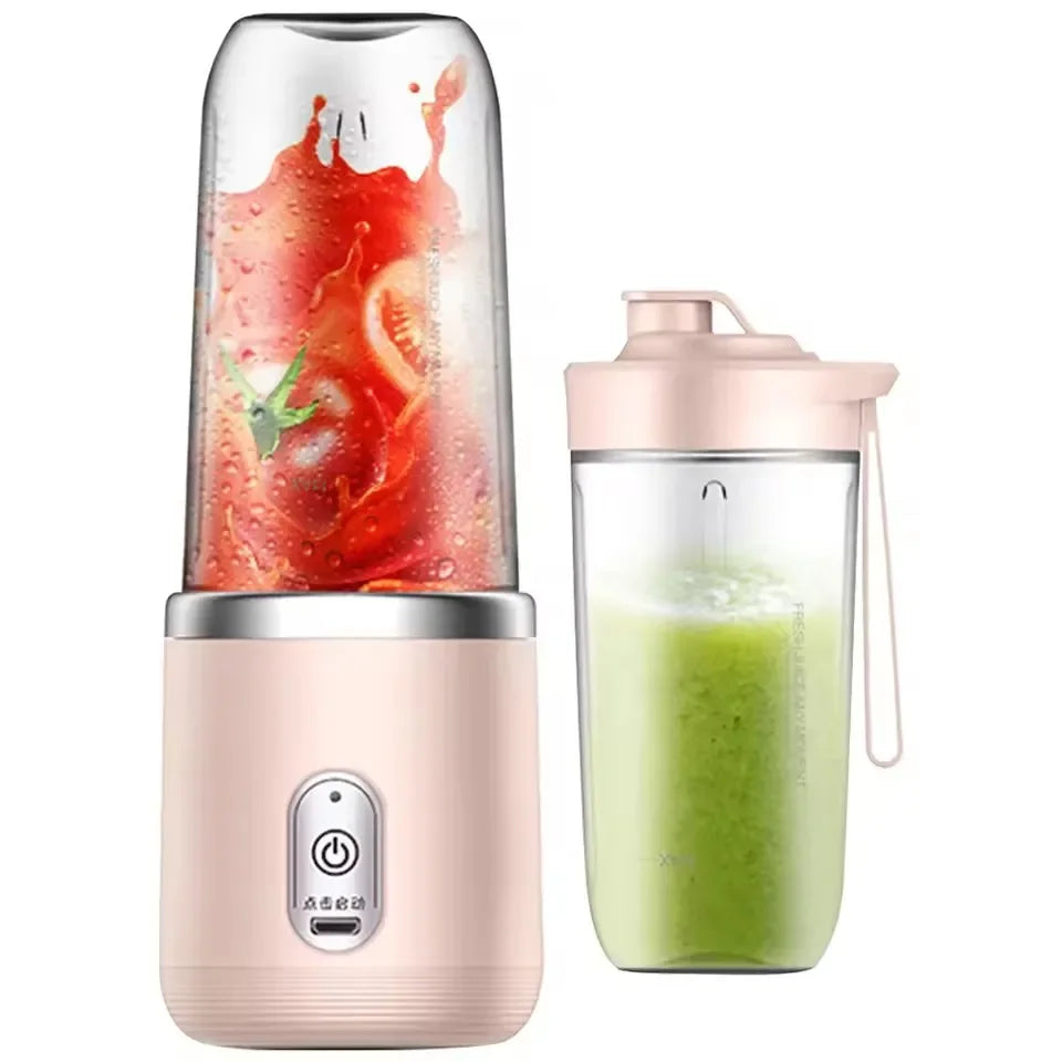 1pc Portable Small Electric Juicer Blue/Pink Stainless Steel Blade Cup Juicer Fruit Automatic Smoothie Blender Kitchen Tool