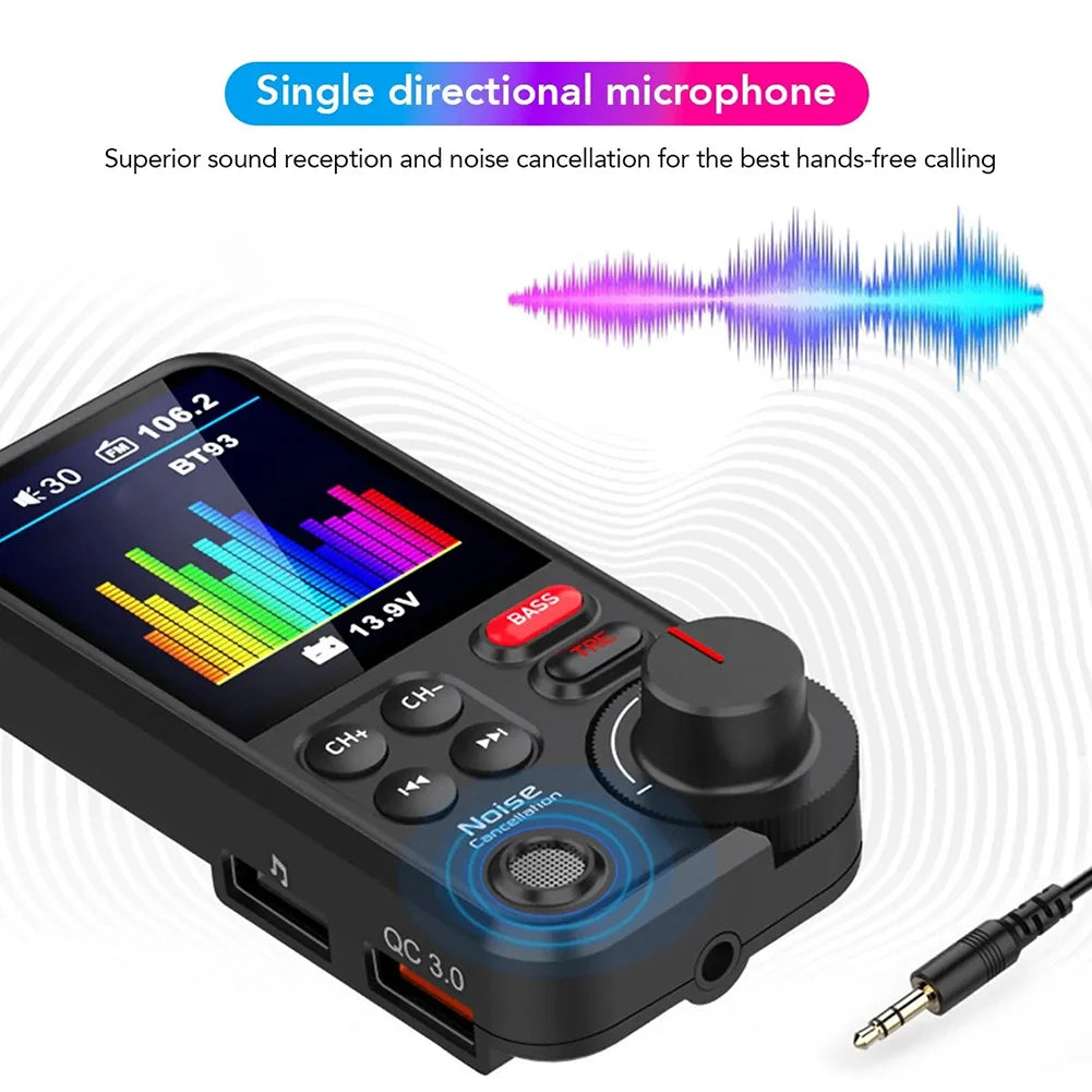 1.8 Inch Handsfree Car Radio QC3.0 Charging Bluetooth-Compatible FM Transmitter Modulator AUX Auto Aux Radio Car Charger Adapter
