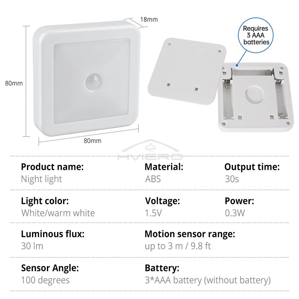 LED Night Light Smart Motion Sensor Battery USB Charging
