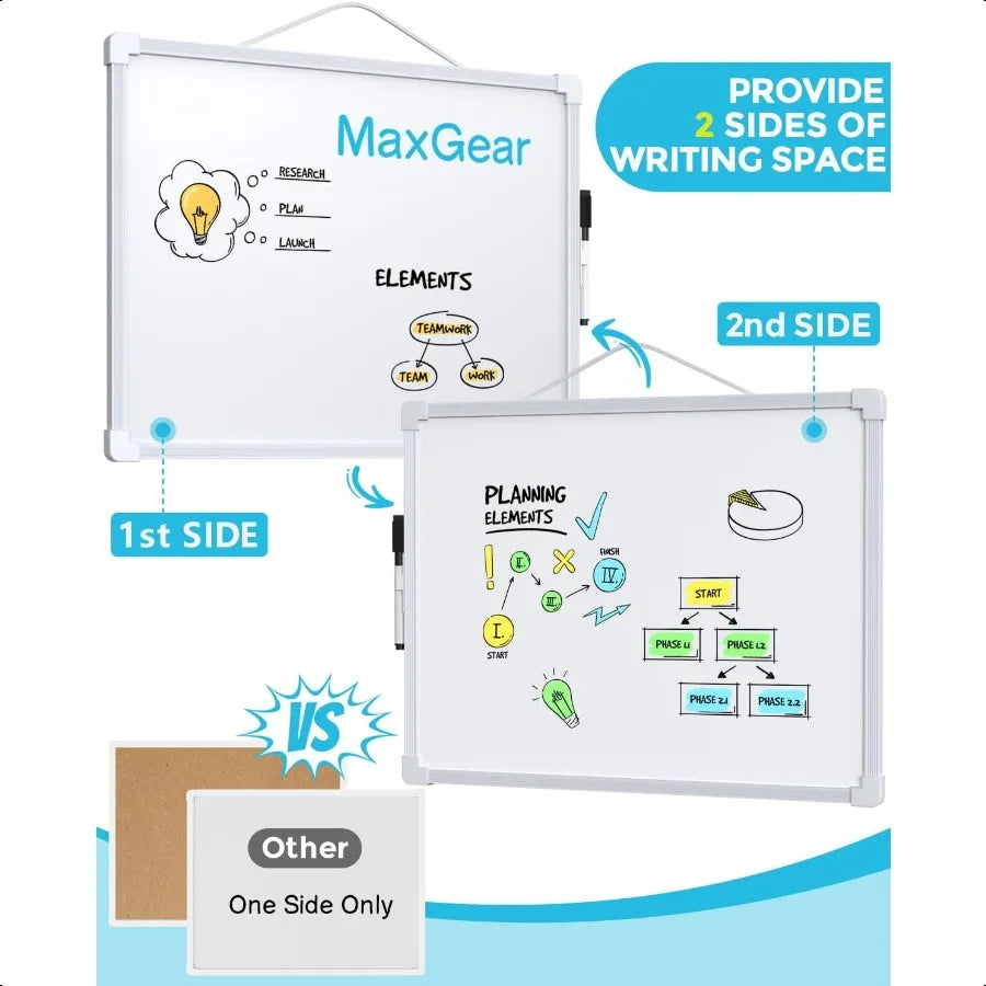Small Dry Erase Board 14"x11" Double Sided Hanging Whiteboard for Wall Mini White Board with a Black Dry Erase Marker Portable