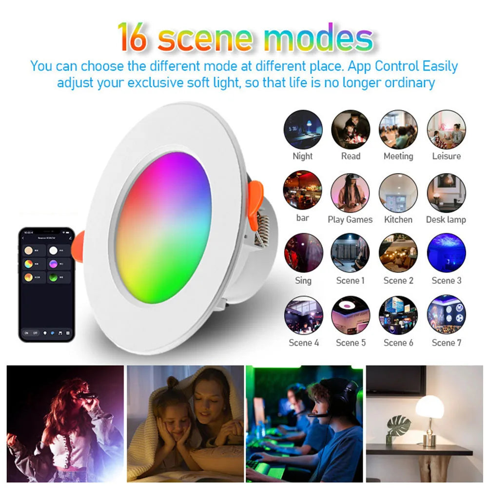 1/2PCS LED Downlight Smart Life Dimming Spot Bluetooth lamp 10W RGB+CW+WW Change Warm Cool light Work with Alexa Google Home