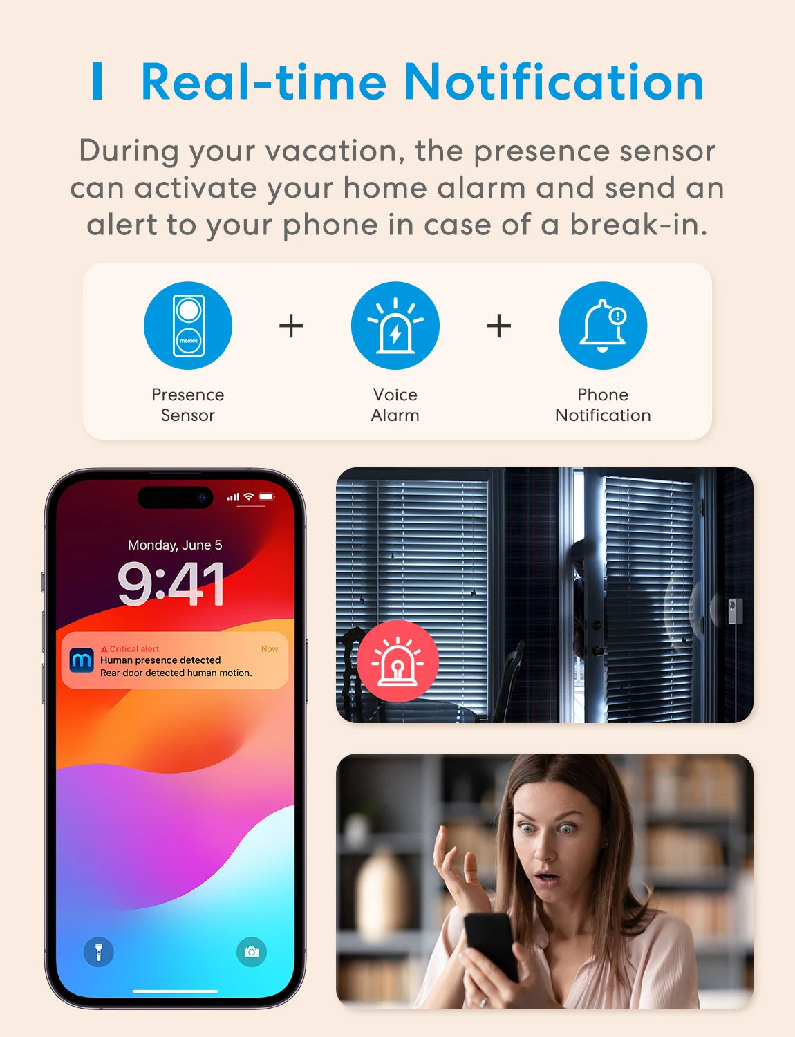 Meross US Matter WiFi Human Presence Sensor Radar Detector With Luminance /Distance Detection Sensor For Smart Home