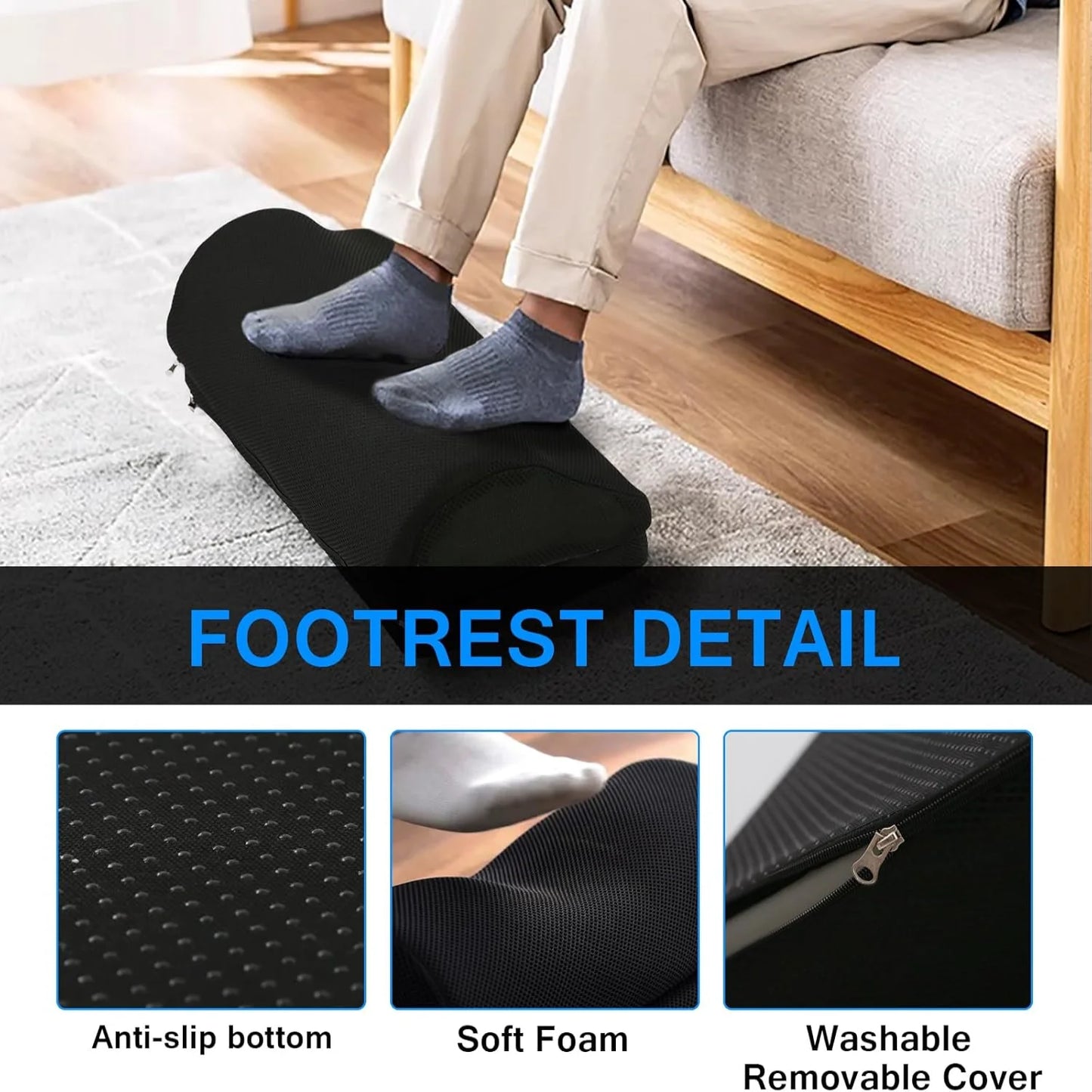 Foot Rest for Under Desk at Work, Memory Foam Ergonomic Foot Stool with Adjustable Height, Under Desk Footrest for Back & Hip Pa