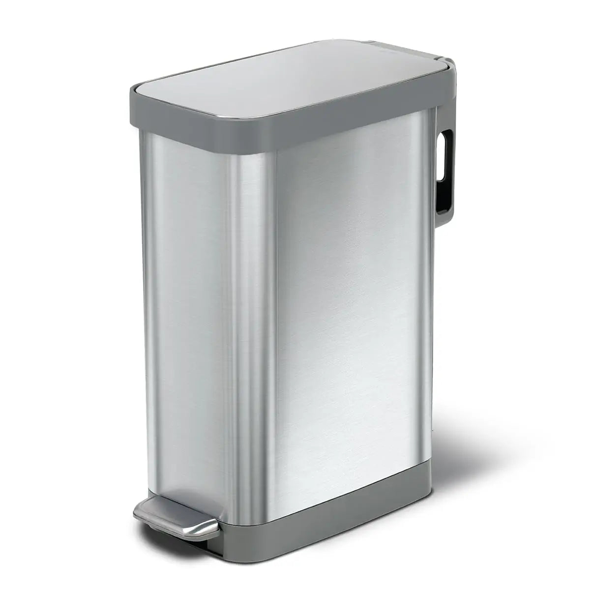 With Clorox Odor Protection - Narrow Kitchen Garbage Bin with Soft Close Lid, Step on Foot Pedal and Waste Bag Roll Holder