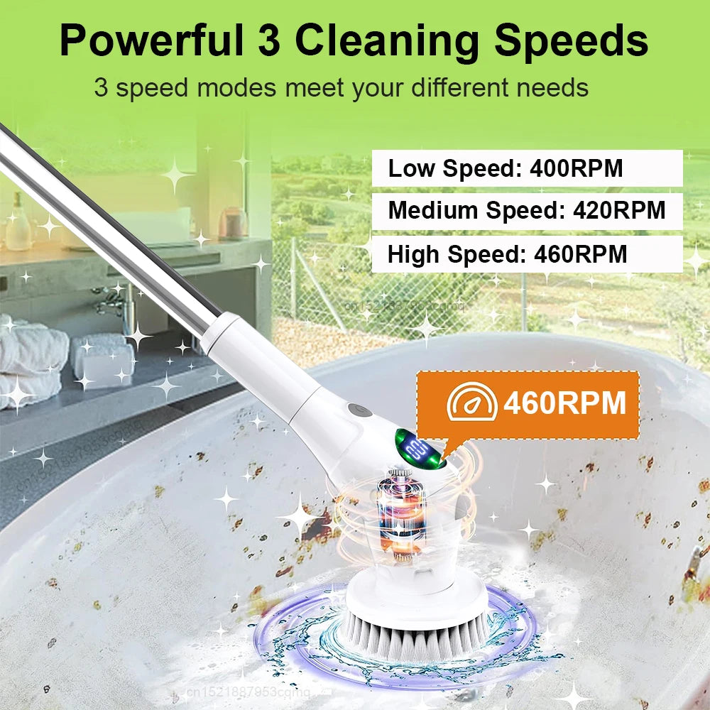 8-in-1 Electric Cleaning Brush – Wireless and Rotatable for Cleaning Bathroom, Kitchen, Windows, and Toilet.
