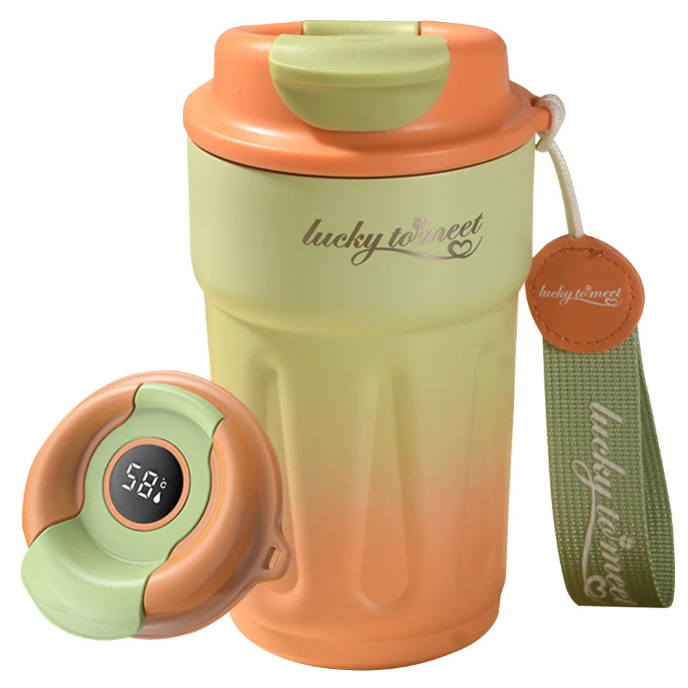 420ML Thermos Bottle Stainless Steel Coffee Cup Leakproof Outdoor Portable Drink Travel Mug with Rope for Hot and Cold Drinks