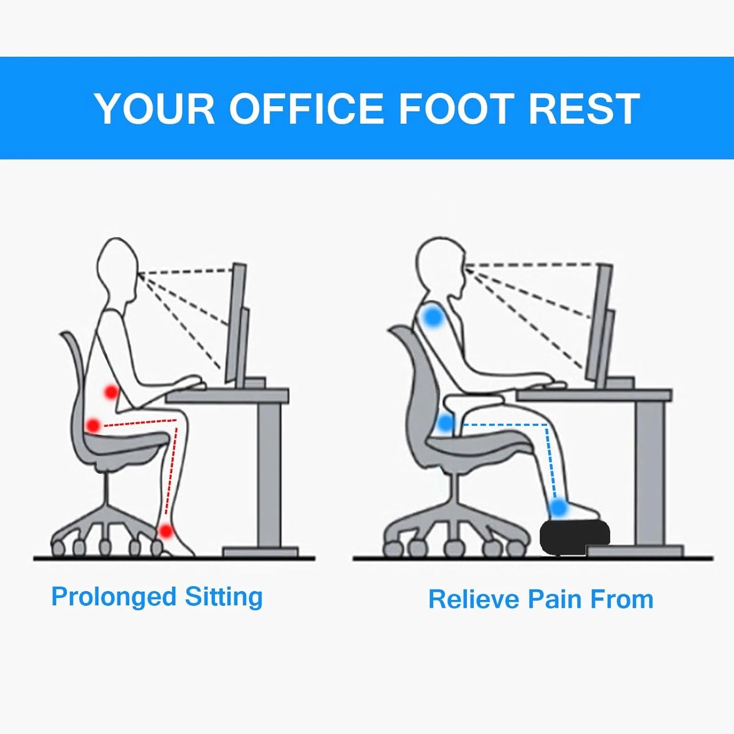 Foot Rest for Under Desk at Work, Memory Foam Ergonomic Foot Stool with Adjustable Height, Under Desk Footrest for Back & Hip Pa