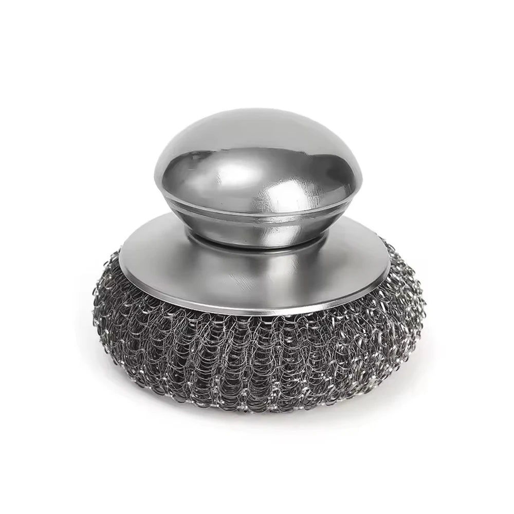 5/1Pcs Kitchen Stainless Steel Pot Brush with Handles Dishwashing Wire Ball Heavy Duty Metal Scrubber Home Pot Pan Cleaning Tool