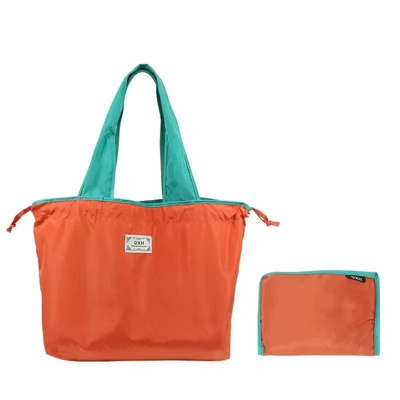 Foldable Eco-Friendly Shoulder Bags Women's Reusable Grocery Bag Large Capacity Foldable Shopping Bag with Drawstring Closure