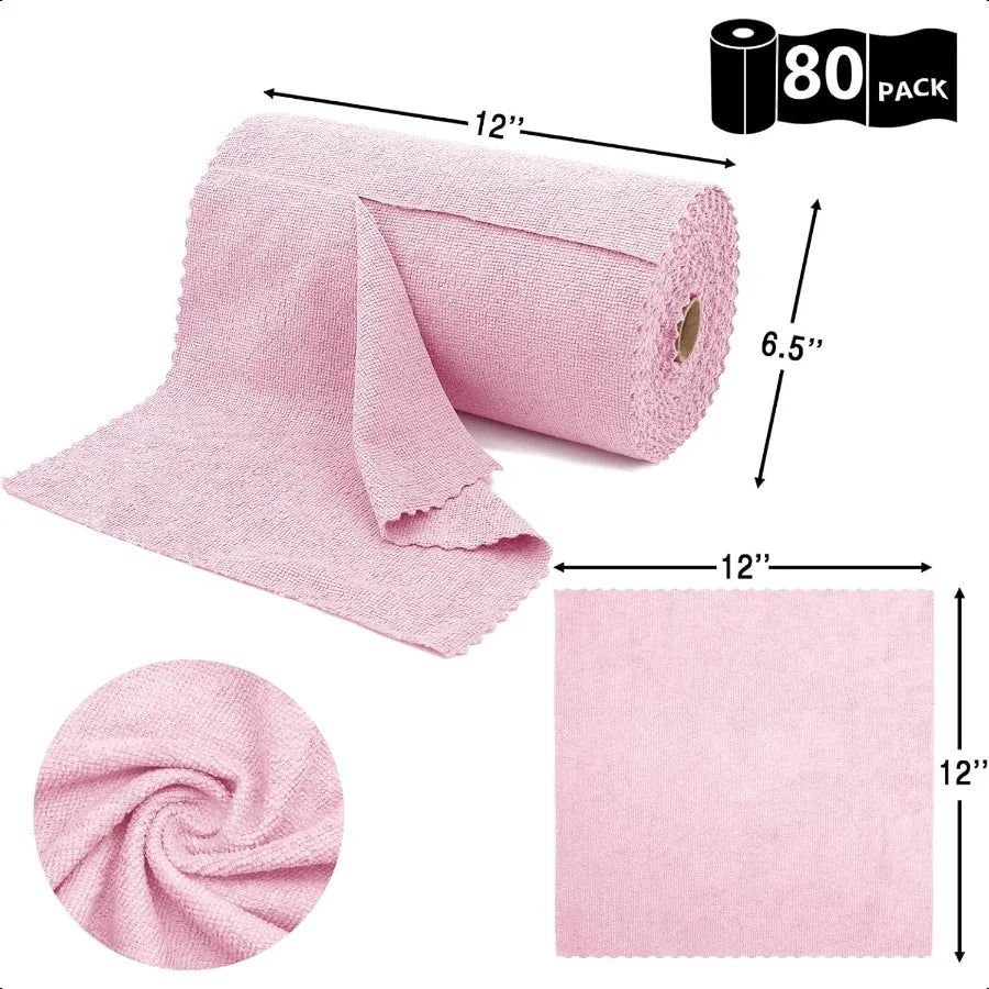 80pack Reusable Paper Towels Washable Roll Microfiber Cleaning Cloth12" x 12" Super Absorbent Microfiber Towel Roll for Kitchen