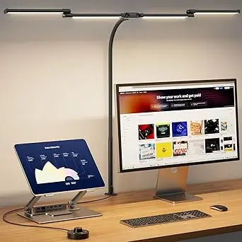 BOHON Desk Lamp for Home Office, LED Desk Light with USB C+A Charging Ports, Wireless Charger, 5 Colors Stepless Dimming Reading