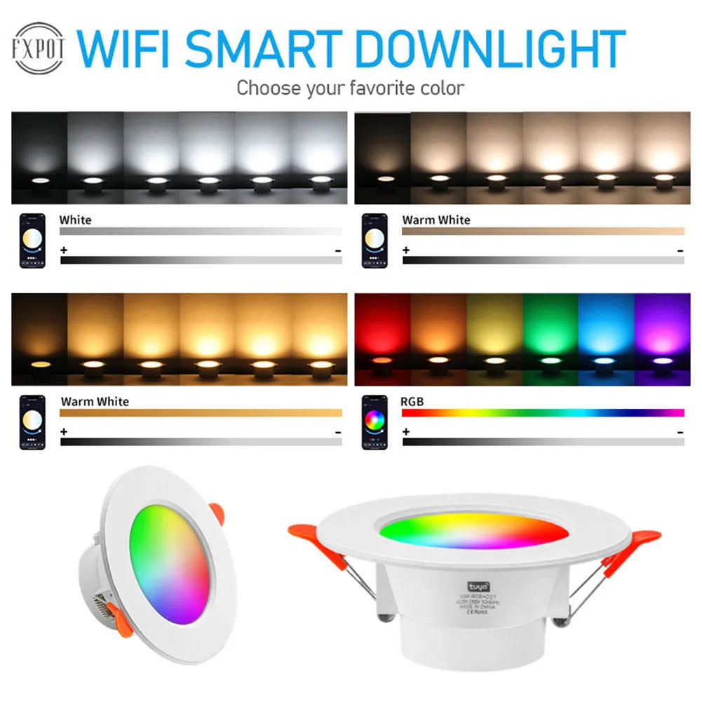 1/2PCS LED Downlight Smart Life Dimming Spot Bluetooth lamp 10W RGB+CW+WW Change Warm Cool light Work with Alexa Google Home