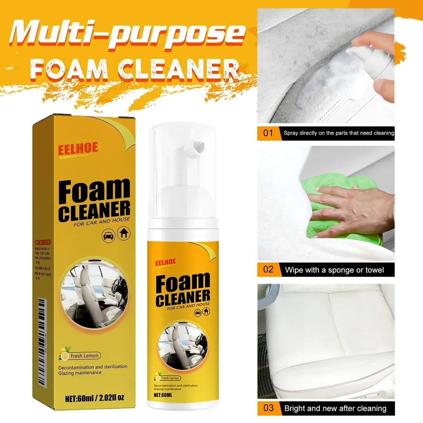 30/100ml Multi-Purpose Foam Cleaner Spray Large Capacity Leather Cleaning Auto Home Foam Cleaners for Car Wash Maintenance