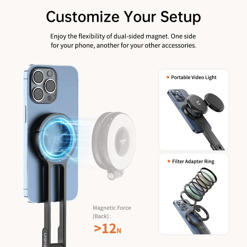 ULANZI MA30 Magnetic Phone Tripod Stand for iPhone 16 Samsung Xiaomi Huawei Vivo OPPO Magsafe Aluminium Smartphone Mini Bracket
