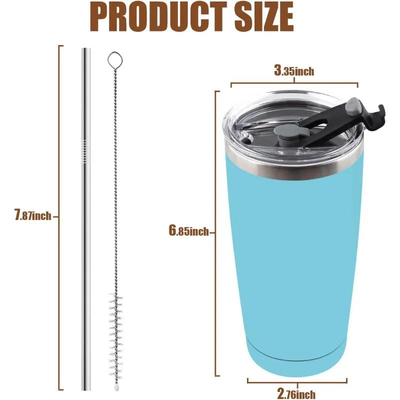12 Pack 20oz Stainless Steel Tumbler with Lid, Powder Coated Vacuum Insulated Tumbler Cup, With straw and cleaning brush