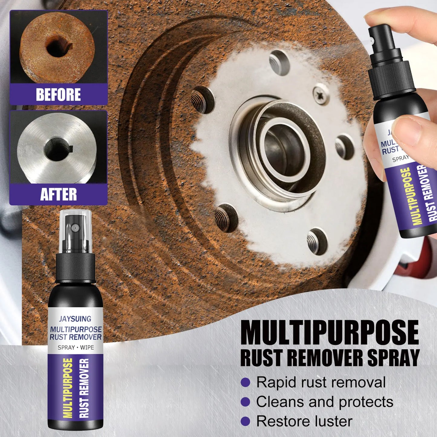 Jaysuing 50ml Rust Remover Spray Metal Surface Polish Anti-Rust Paint Car Maintenance Iron Cleaning Rust Stain Remover Cleaner
