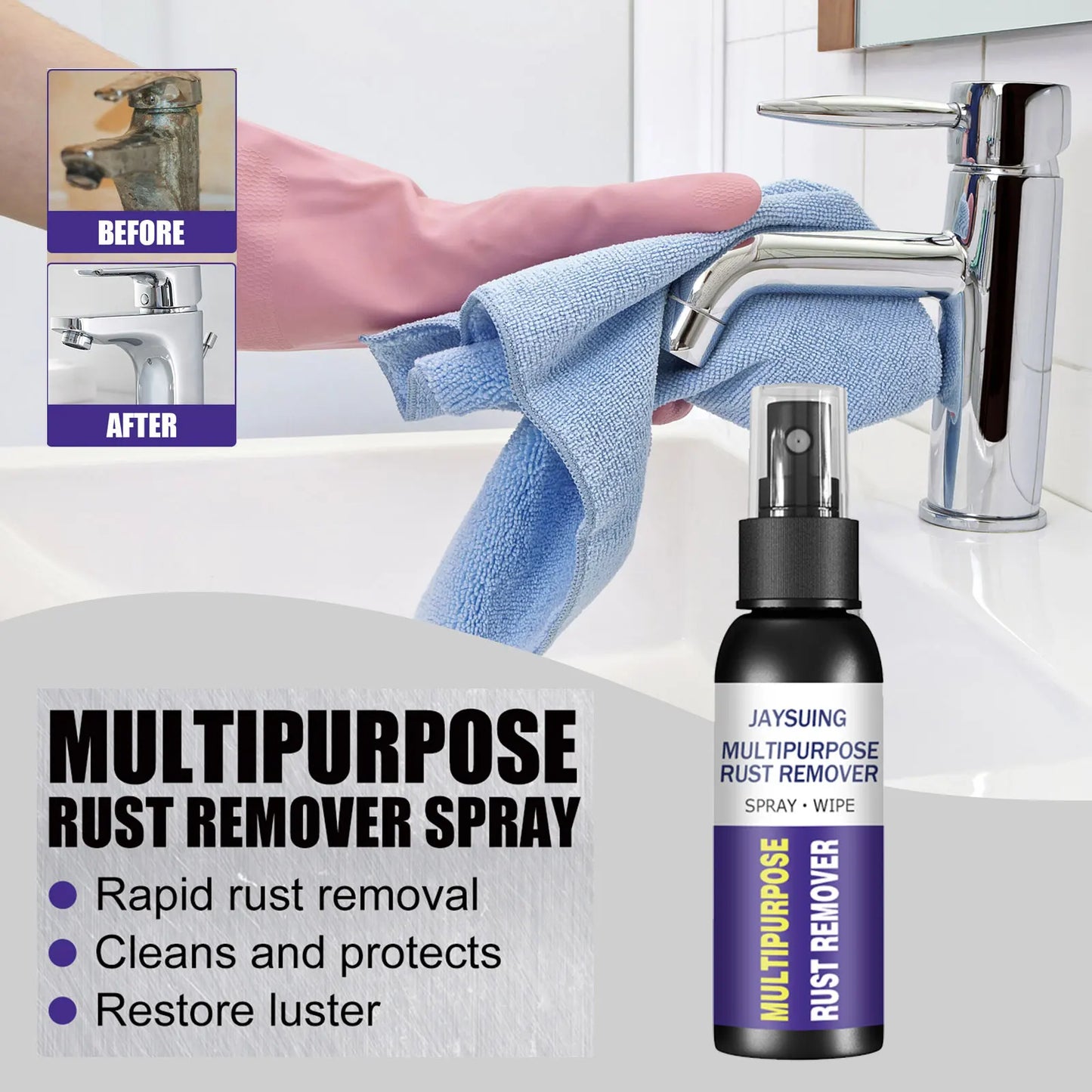 Jaysuing 50ml Rust Remover Spray Metal Surface Polish Anti-Rust Paint Car Maintenance Iron Cleaning Rust Stain Remover Cleaner