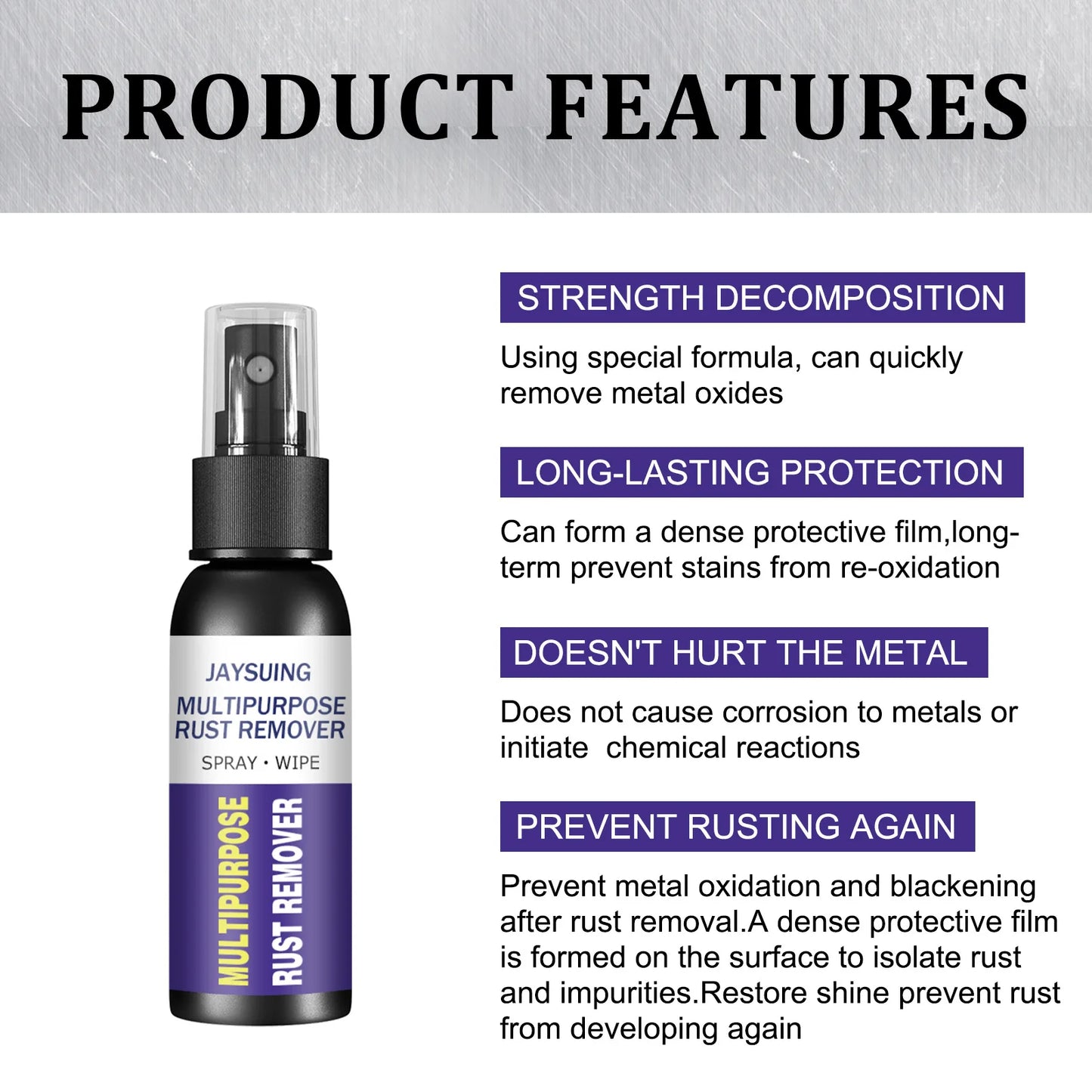 Jaysuing 50ml Rust Remover Spray Metal Surface Polish Anti-Rust Paint Car Maintenance Iron Cleaning Rust Stain Remover Cleaner