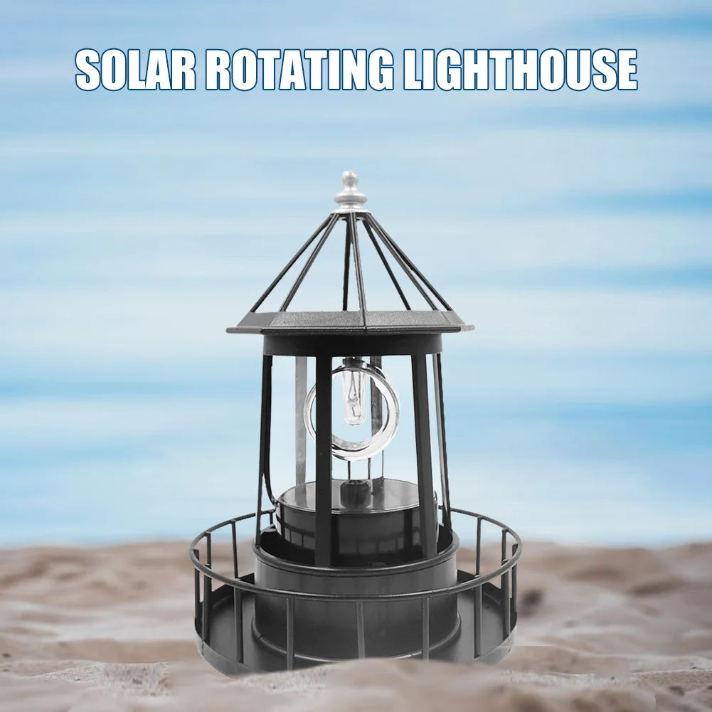 LED Rotating Lighthouse Solar Light Outdoor Rotating Beam Sensor Beacon Lamp Yard Fence Garden Decoration