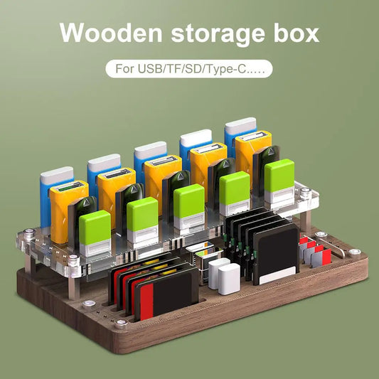 41 Solts Walnut Wooden SD/TF Card/U Disk Solid Organizer Storage Box Holder Memory Card Case Protector For Switch Card/ Type-c
