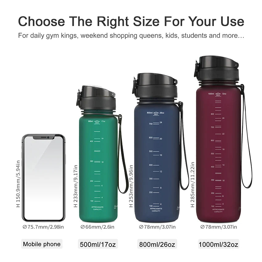 500/800/1000ML Sport Water Bottle Portable Leakproof Shaker Drinkware Outdoor Tour Gym Fitness Cup Colorful Plastic Jug BPA Free
