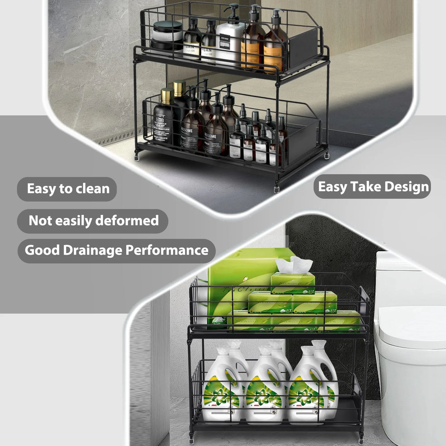 VAVSEA Metal Under Sink Organizers and Storage 2 Tier Double Sliding Drawer Cabinet Organizer with Spacers, Shelf Organizer for