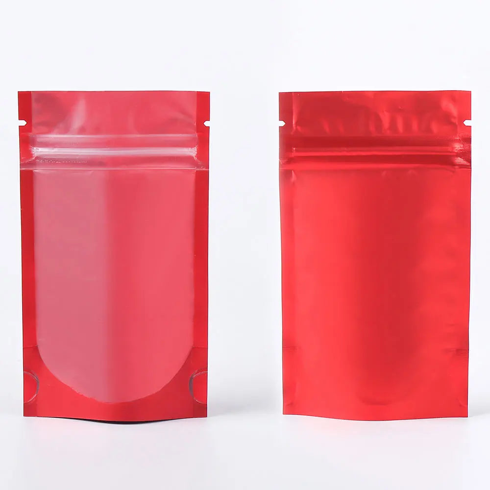 100pcs Metallic Stand Up Doypack,  Clear Window Reusable Smell Proof  Bag Food Storage  Package Aluminum Foil Mylar Pouch