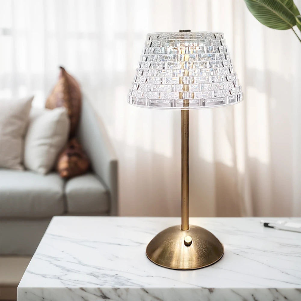 Crystal Atmosphere Lamp Rechargeable Stepless Dimmable Crystal Diamond Table Lamp 3 Color Modes Cordless Desk Lamp Touch Control