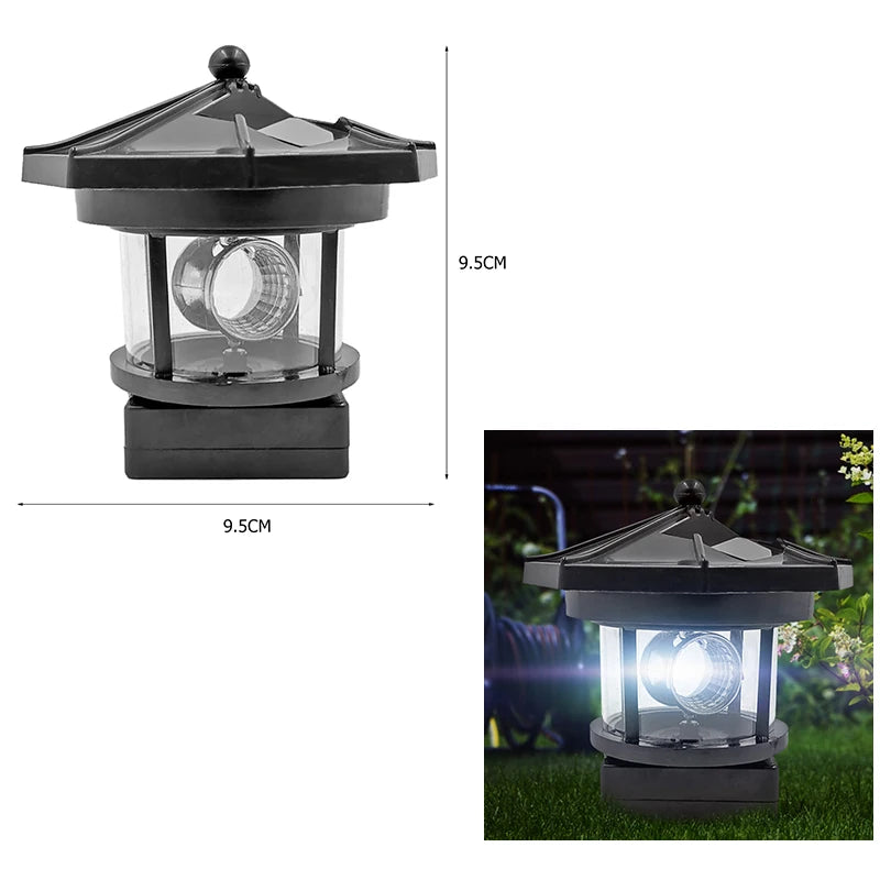 LED Rotating Lighthouse Solar Light Outdoor Rotating Beam Sensor Beacon Lamp Yard Fence Garden Decoration