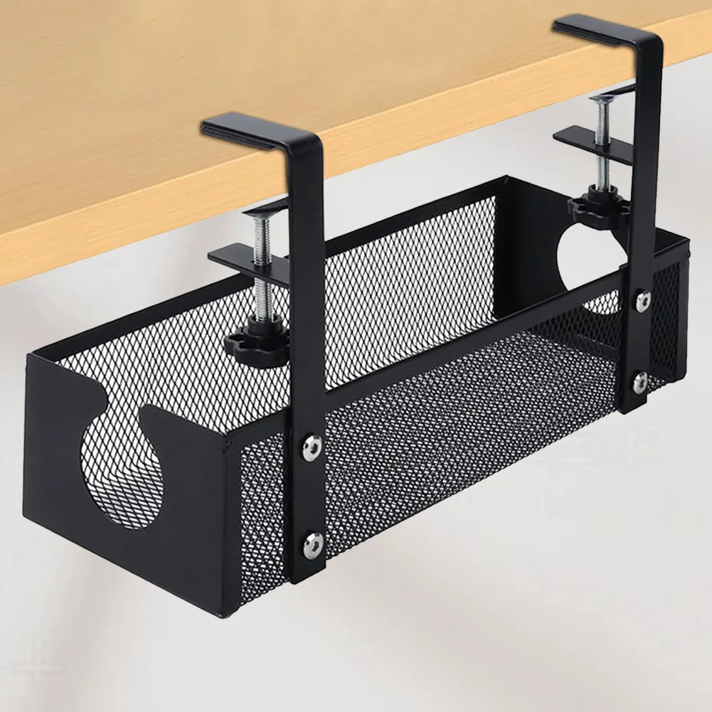 Under Table Storage Rack Metal Cable Management Tray Home Office Desk Wire Organizer No Punching Office Storage Accessories