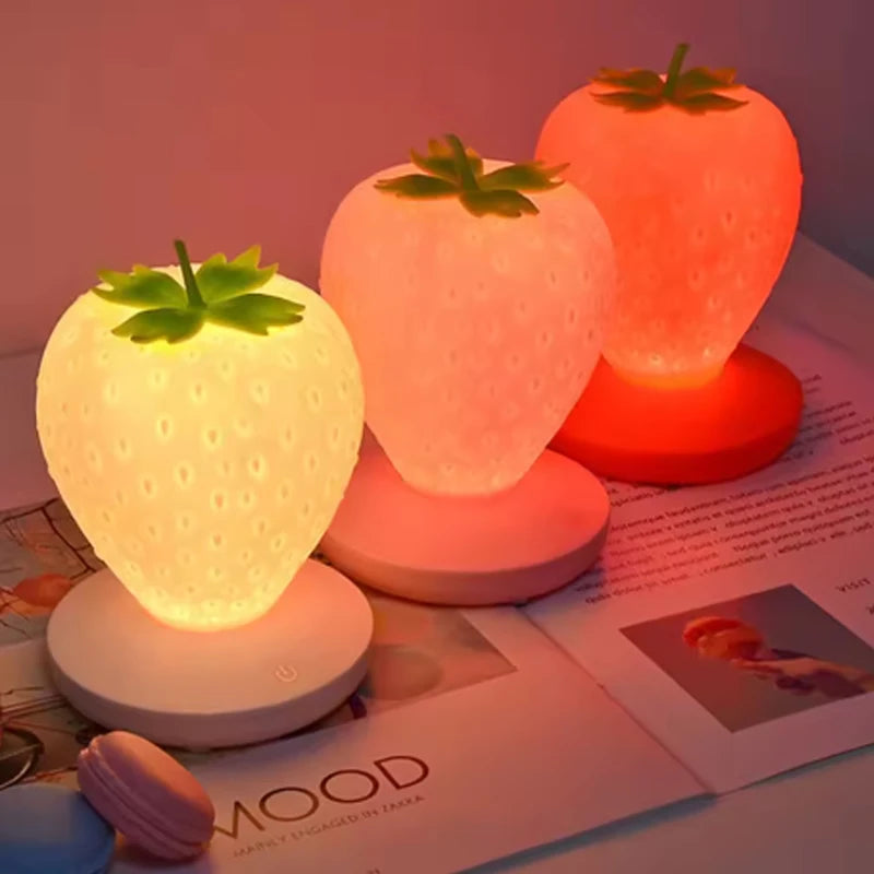 LED Strawberry night lamp USB charing Bedside Lamp Silicon Touch-Sensor Nightlight for kid children Bedroom Decoration