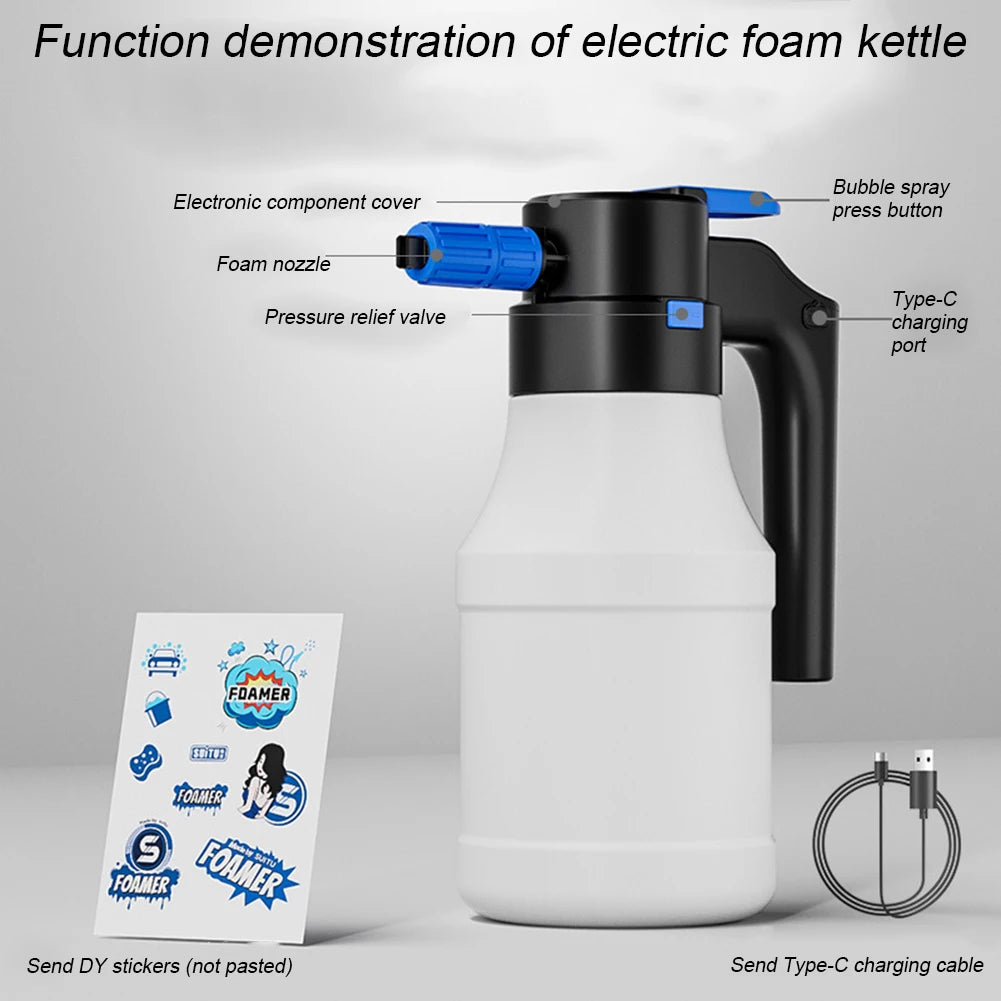 1.5L Car Wash Electric Water Gun USB Rechargeable Electric Car Wash Spray Bottle Hand Pump Foam Sprayer Car Home Cleaning Tools