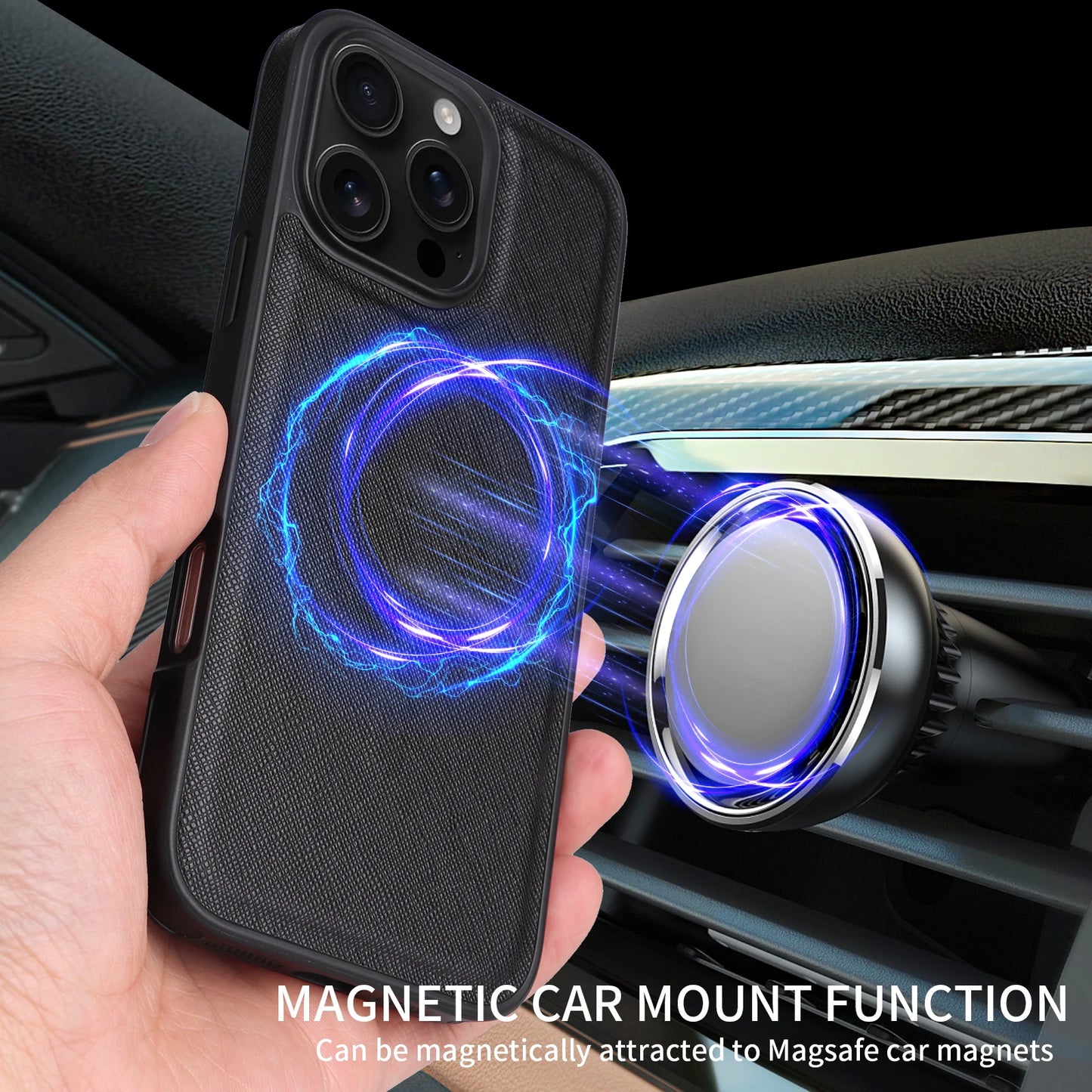 2-in-1 Luxury Cross Grain Leather Magnetic MagSafe Case for iPhone 16ProMax 16E 16Plus 15/14/13 Magnetic Card Holder included