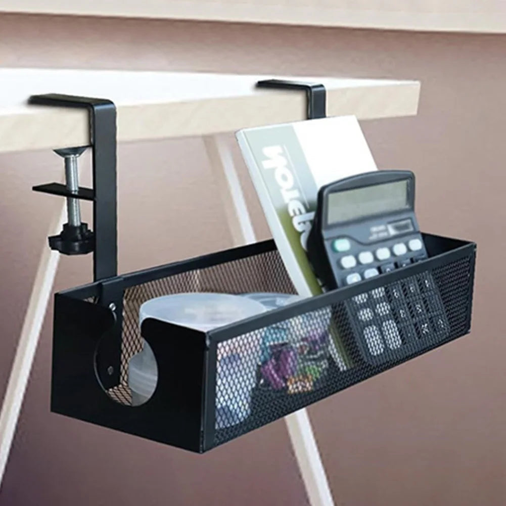 Under Table Storage Rack Metal Cable Management Tray Home Office Desk Wire Organizer No Punching Office Storage Accessories