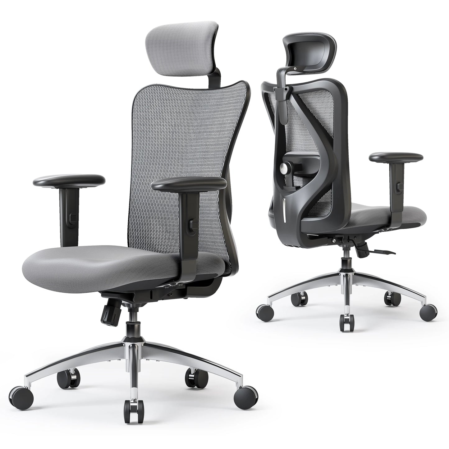 SIHOO M18 Ergonomic Office Chair for Big And Tall People Adjustable Headrest 2D Armrests Lumbar Support PU Wheels Swivel Feature