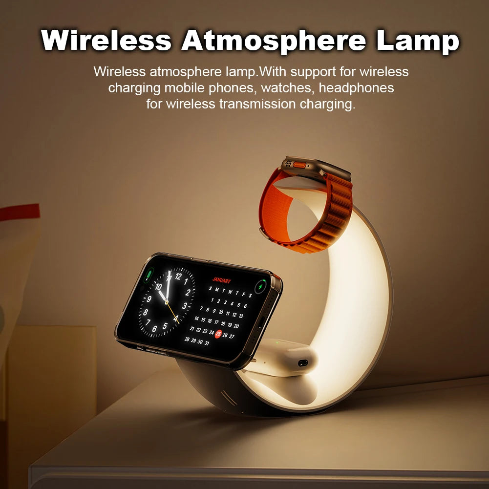 4 in 1 Magnetic Wireless Charger Stand QC3.0 PD 15W Fast Charging Dock Station Desk Lamp for iPhone 15 14 Apple Watch AirPods