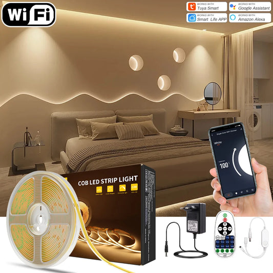 Tuya Wifi Smart Life COB LED Strip Light 5m 10m Zigbee Support Google Home Alexa Voice Control RA90 Warm White CCT RGB LED Tape