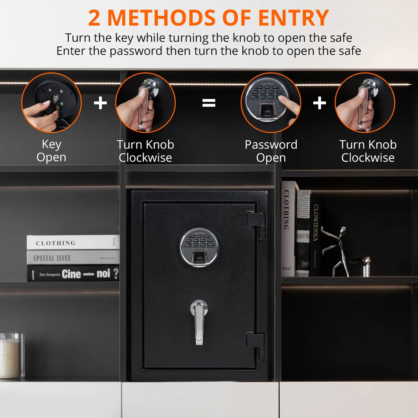 Fireproof And Waterproof Safe Box, 2 Cubic Feet Extra Large Lock Box, Home Safe With Programmable Keypad And Inner Lock