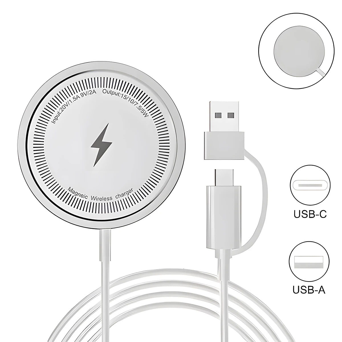 2-in-1 Magnetic Wireless Charger For iPhone 16 15 14 13 12 Pro Max USB Type C Fast Charger Phone Fast Charging Cable Accessories