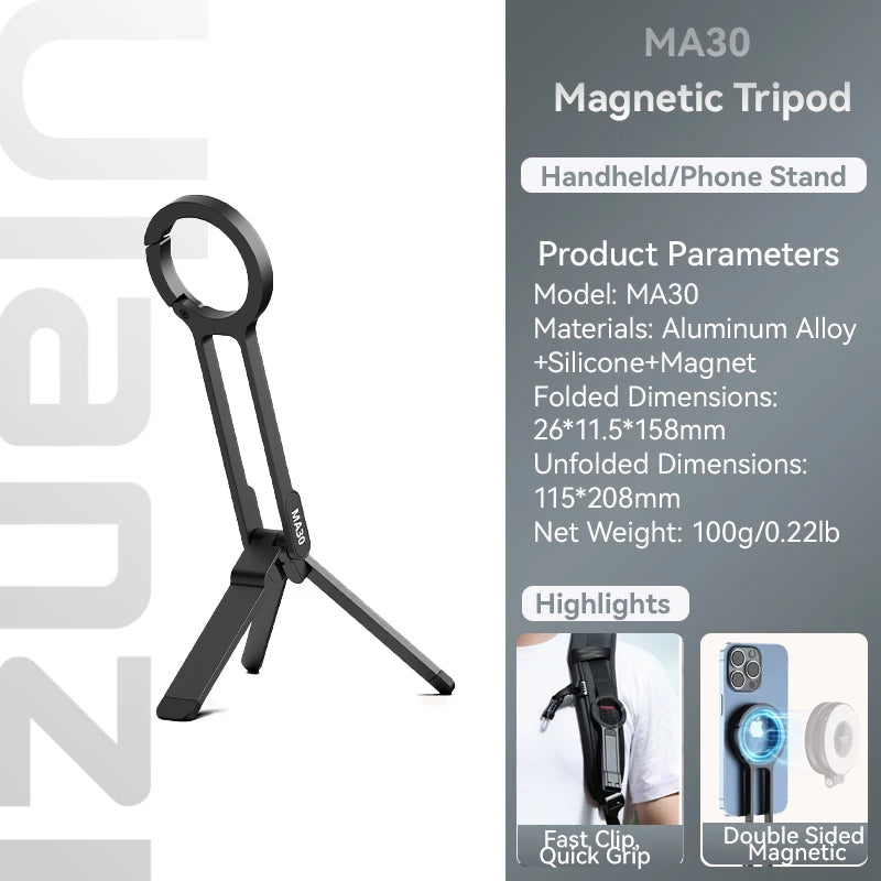 ULANZI MA30 Magnetic Phone Tripod Stand for iPhone 16 Samsung Xiaomi Huawei Vivo OPPO Magsafe Aluminium Smartphone Mini Bracket