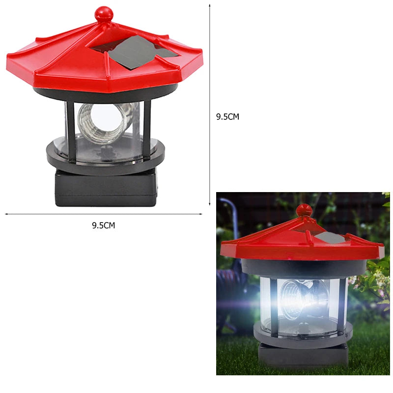 LED Rotating Lighthouse Solar Light Outdoor Rotating Beam Sensor Beacon Lamp Yard Fence Garden Decoration