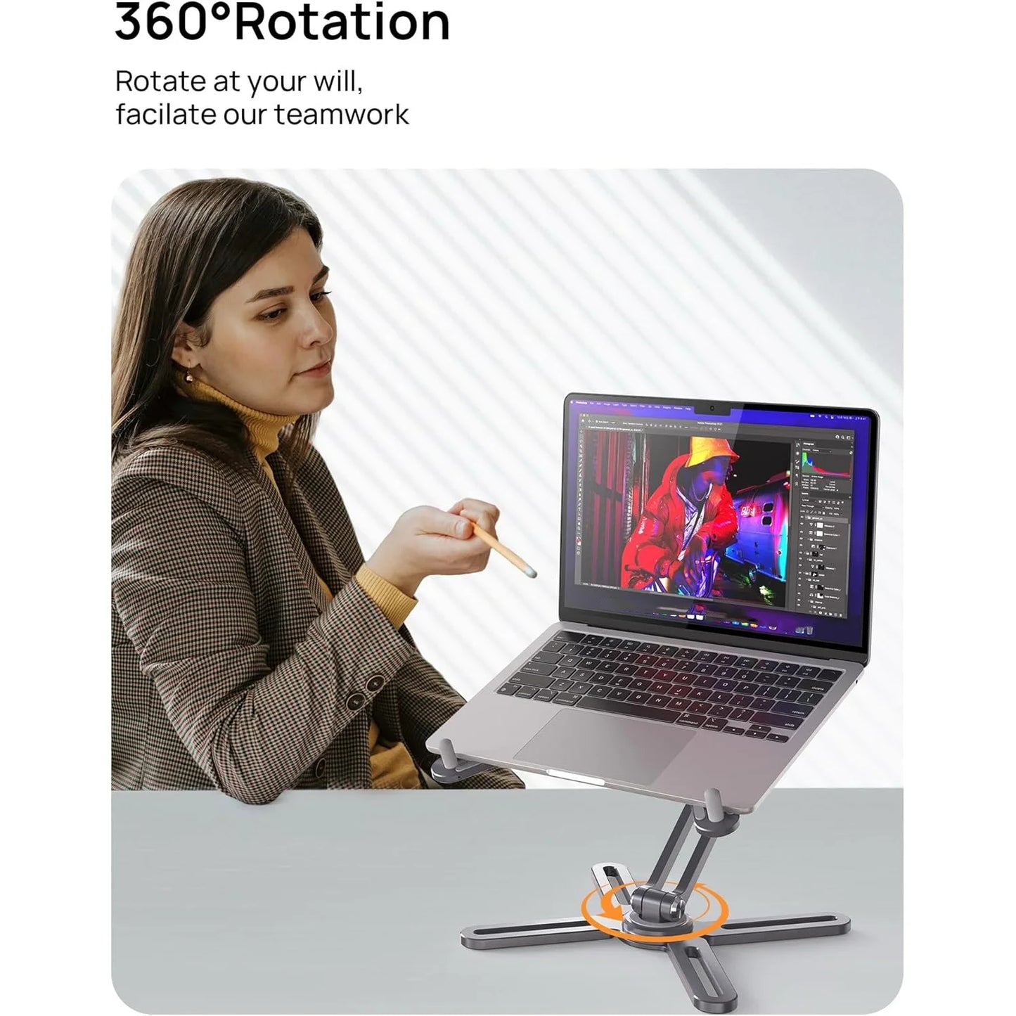 SODI Adjustable Computer Stand with 360 Rotating Base Foldable Laptop Riser for MacBook Pro Air All Laptops up to 16 Inch Grey