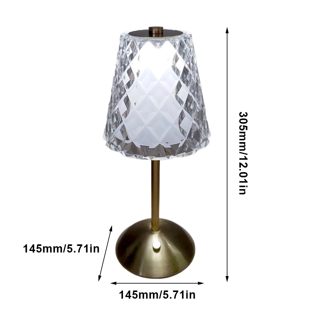 Crystal Atmosphere Lamp Rechargeable Stepless Dimmable Crystal Diamond Table Lamp 3 Color Modes Cordless Desk Lamp Touch Control