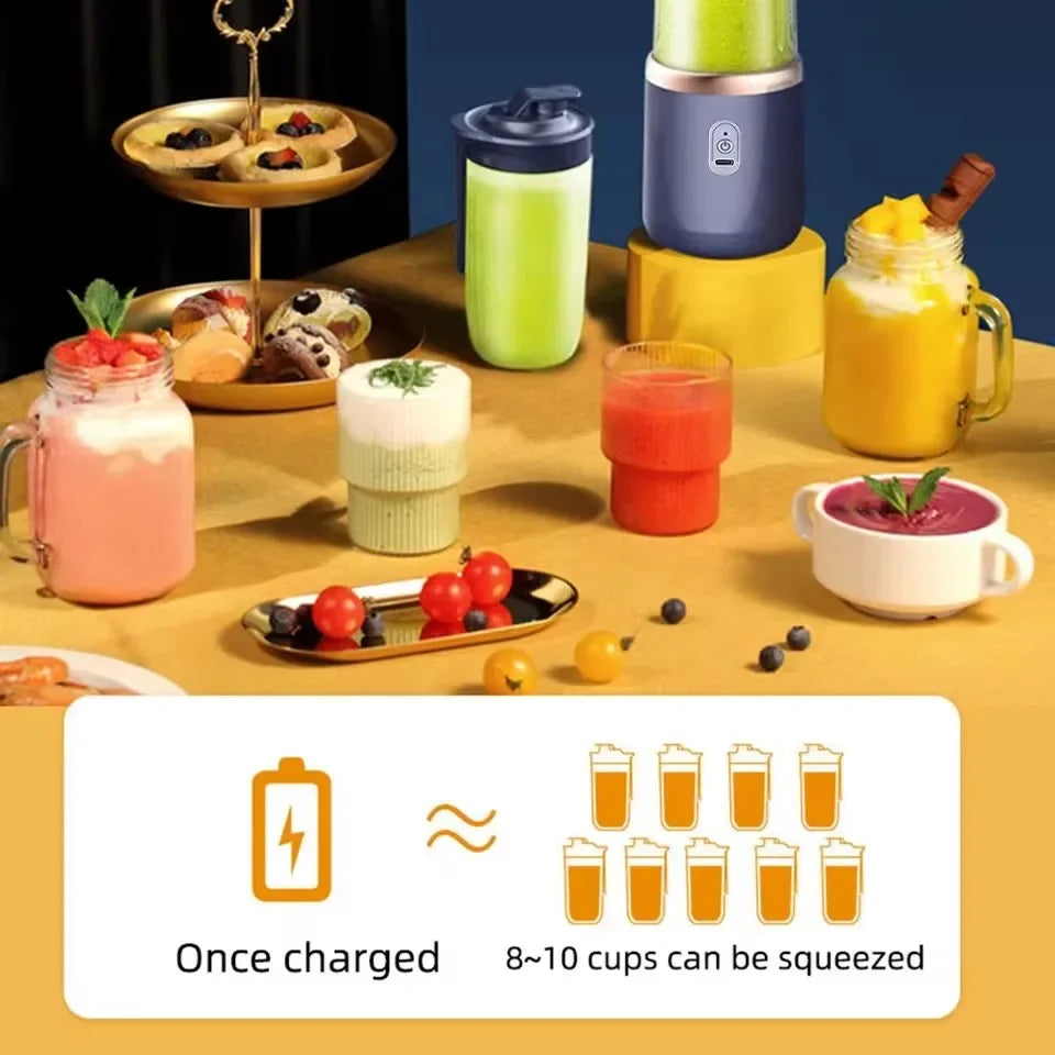 1pc Portable Small Electric Juicer Blue/Pink Stainless Steel Blade Cup Juicer Fruit Automatic Smoothie Blender Kitchen Tool
