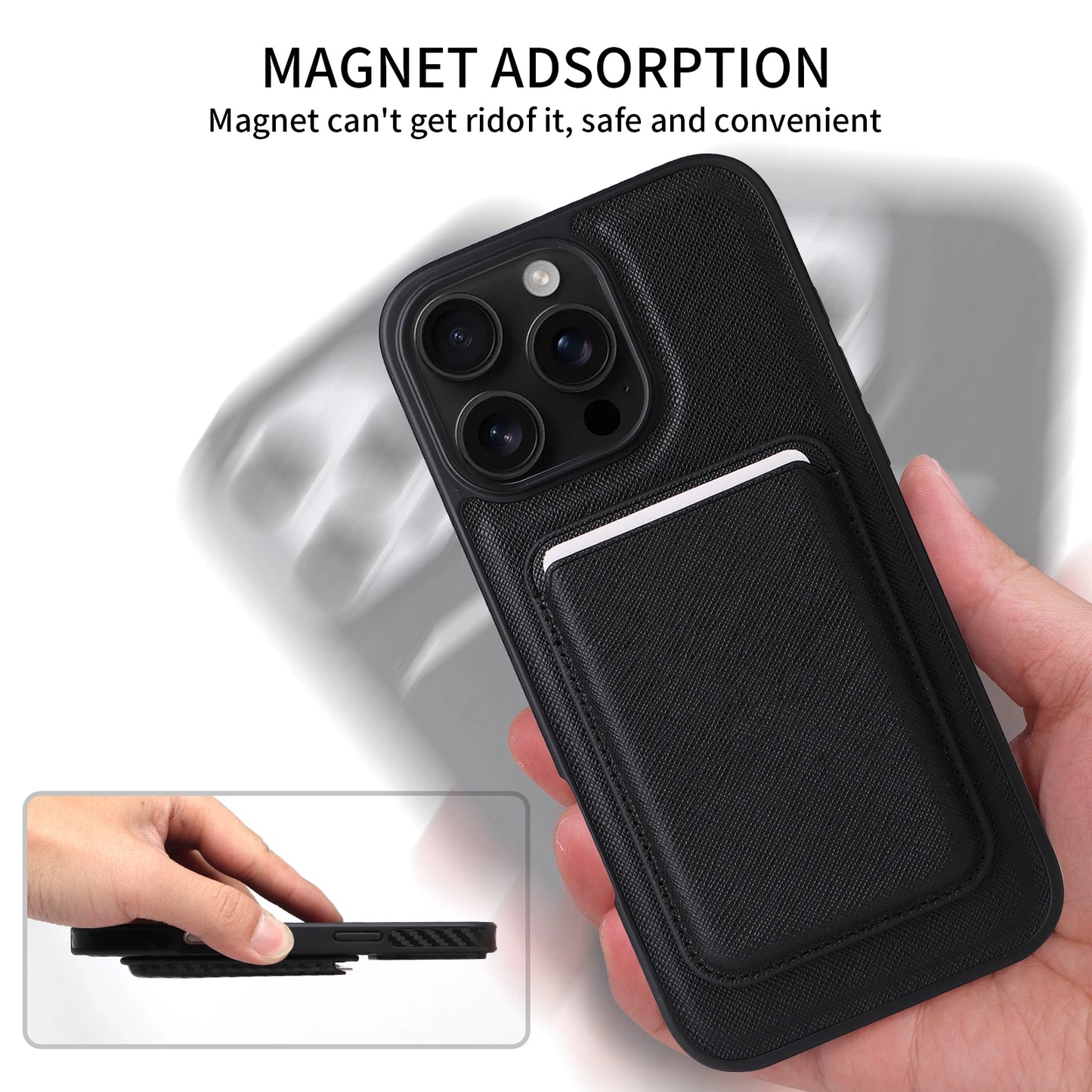 2-in-1 Luxury Cross Grain Leather Magnetic MagSafe Case for iPhone 16ProMax 16E 16Plus 15/14/13 Magnetic Card Holder included