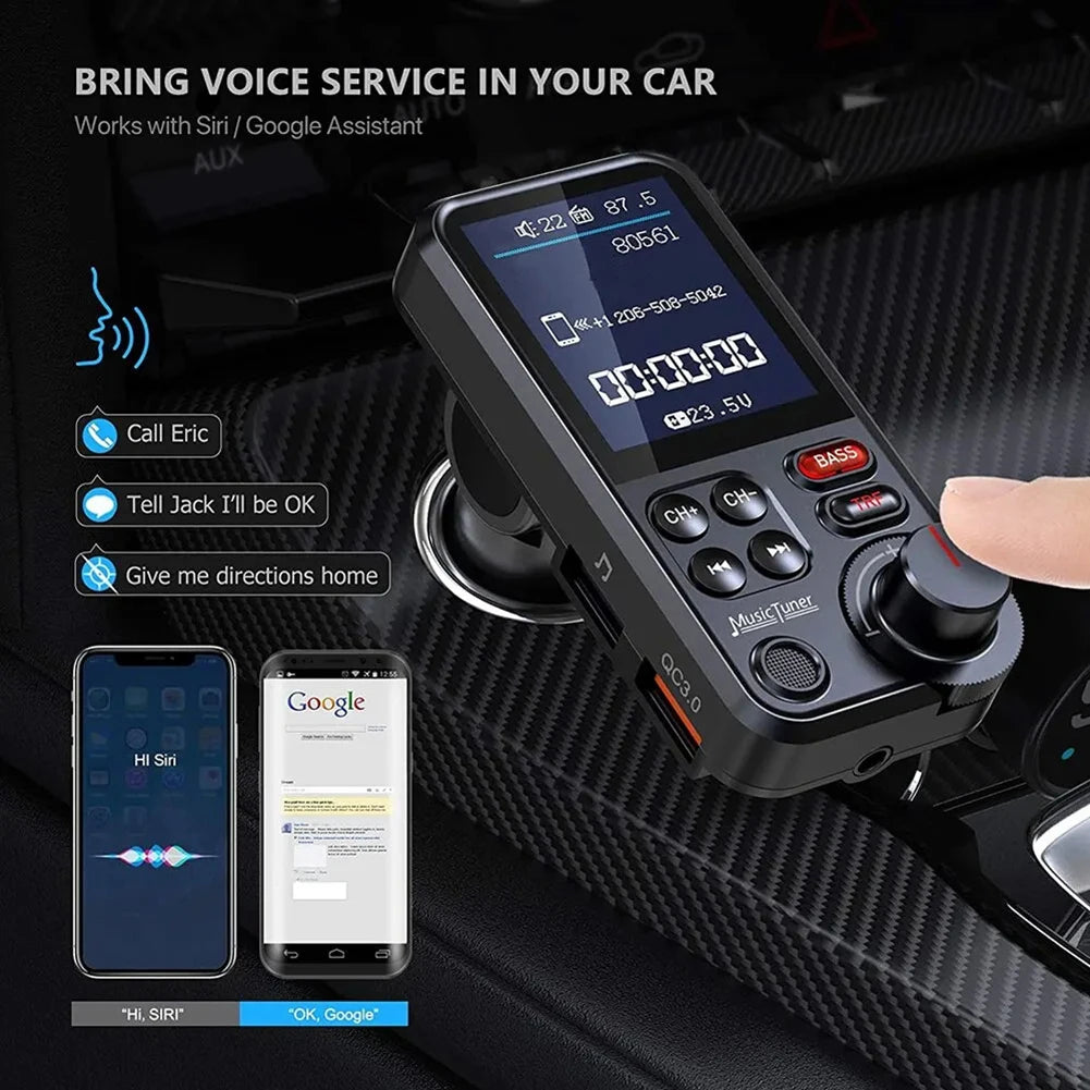 1.8 Inch Handsfree Car Radio QC3.0 Charging Bluetooth-Compatible FM Transmitter Modulator AUX Auto Aux Radio Car Charger Adapter