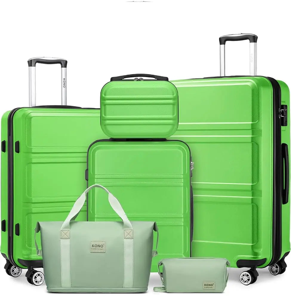 Kono 6-Pc Travel System - 20/24/28" ABS Suitcases with Toiletry Bag & Duffel, Lightweight TSA Lock