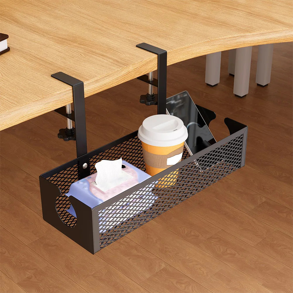 Under Table Storage Rack Metal Cable Management Tray Home Office Desk Wire Organizer No Punching Office Storage Accessories